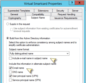 Virtual smart card settings for SMIME